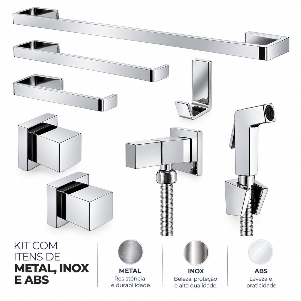 Kit de Acessórios para Banheiro Cromado + 1 Ducha Higiênica + 2 Acabamentos em Metal · foto 2