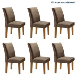Conjunto 6 Cadeiras para Sala de Jantar Espanha Ypê/Suede Animale Marrom