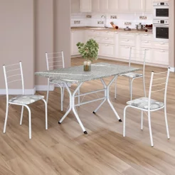 Conjunto Sala de Jantar Mesa Retangular 100x60cm Tampo Granito Topázio 4 Cadeiras Rio Branco/Paraopeba Paraopeba/Branco