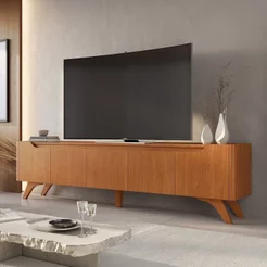 Rack para TV até 75 Polegadas 100% MDF 220cm Pés em Madeira Maciça 4 Portas Grécia Naturalle