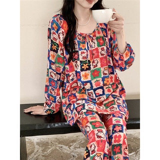 Puro algodão seda novo estilo pijamas feminino pode usar fora Plus Size doce algodão Artificial dos desenhos animados bo