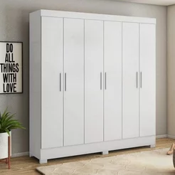 Guarda-Roupa Casal 6 Portas 3 Gavetas Prático Branco Branco