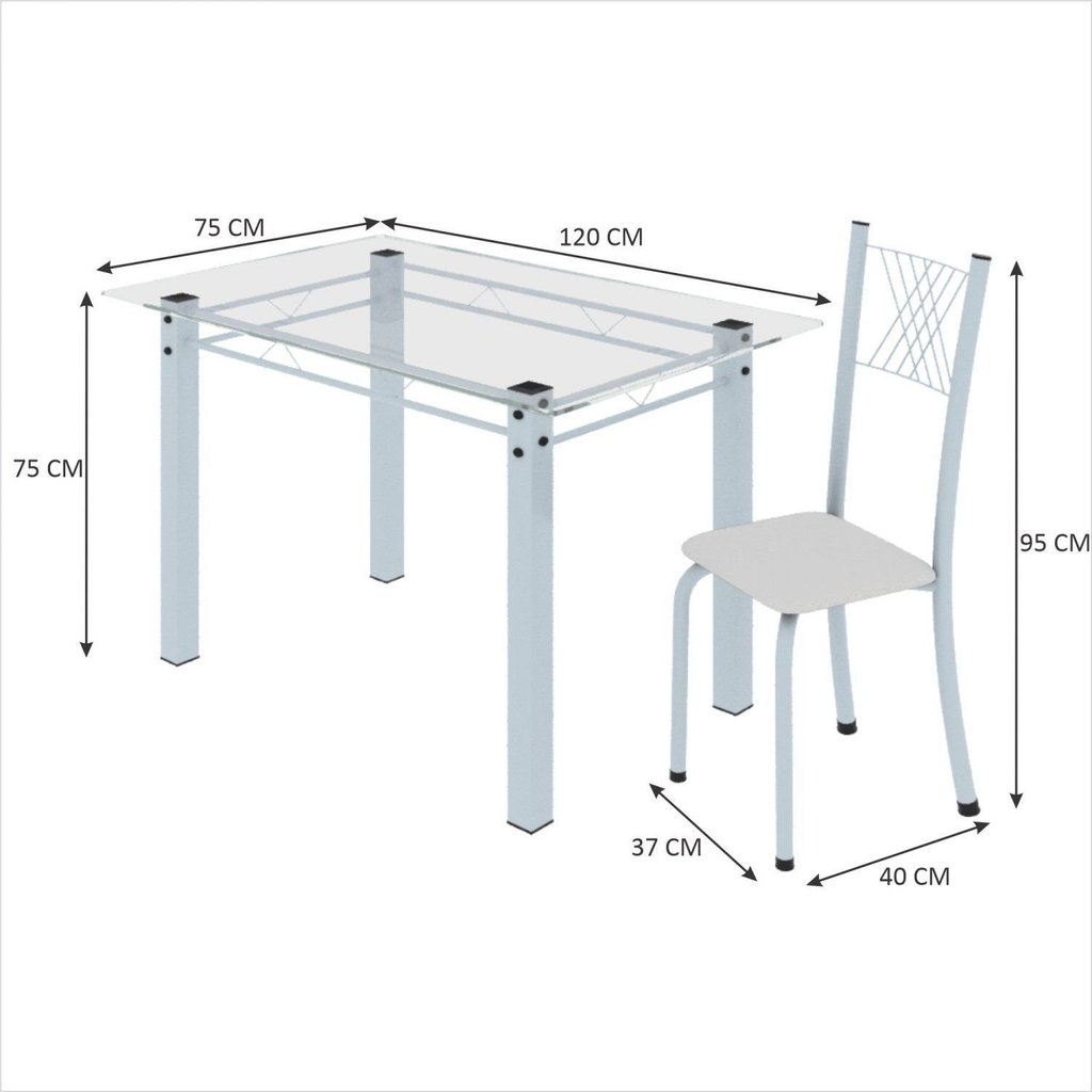 Conjunto de Jantar Mesa 120x75cm Tampo de Vidro Incolor com 4 Cadeiras Sara Yescasa Branco/Liso Branco/Branco · foto 2