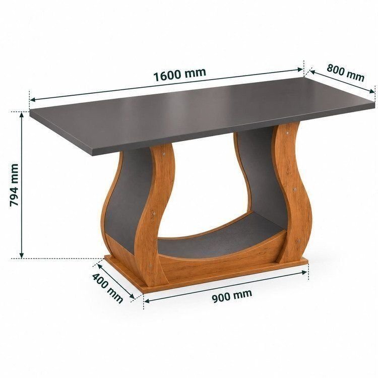 Mesa de Jantar Retangular Vitalic com 6 Cadeiras Madeira Maciça Vegas Yescasa Mel/Cinza Brilho/Graf Mel/Cinza · foto 2