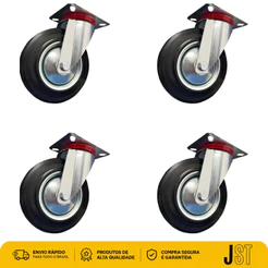 Kit 4 Rodízios Giratórios Borracha 100mm 4 Pol Móveis Carrinho JST 280kg