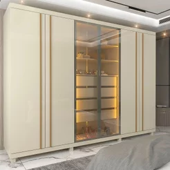 Guarda-Roupas Casal 6 Portas com Pés e LED Absolut New Reflecta 100% MDF Off White Off White