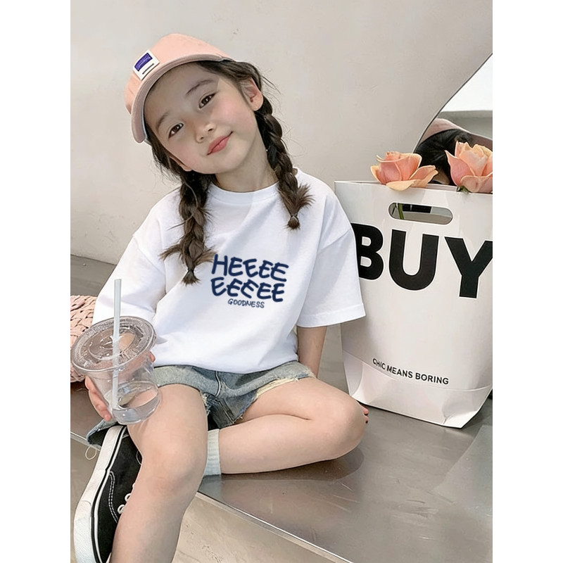 Roupas infantis puro algodão manga curta camiseta verão 2026 novo estilo na moda crianças soltas Casual estilo ocidental