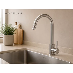 Torneira Cozinha Monocomando Inox 304 Escovado Bica Movel Alavanca 1/4 Volta Ceramica
