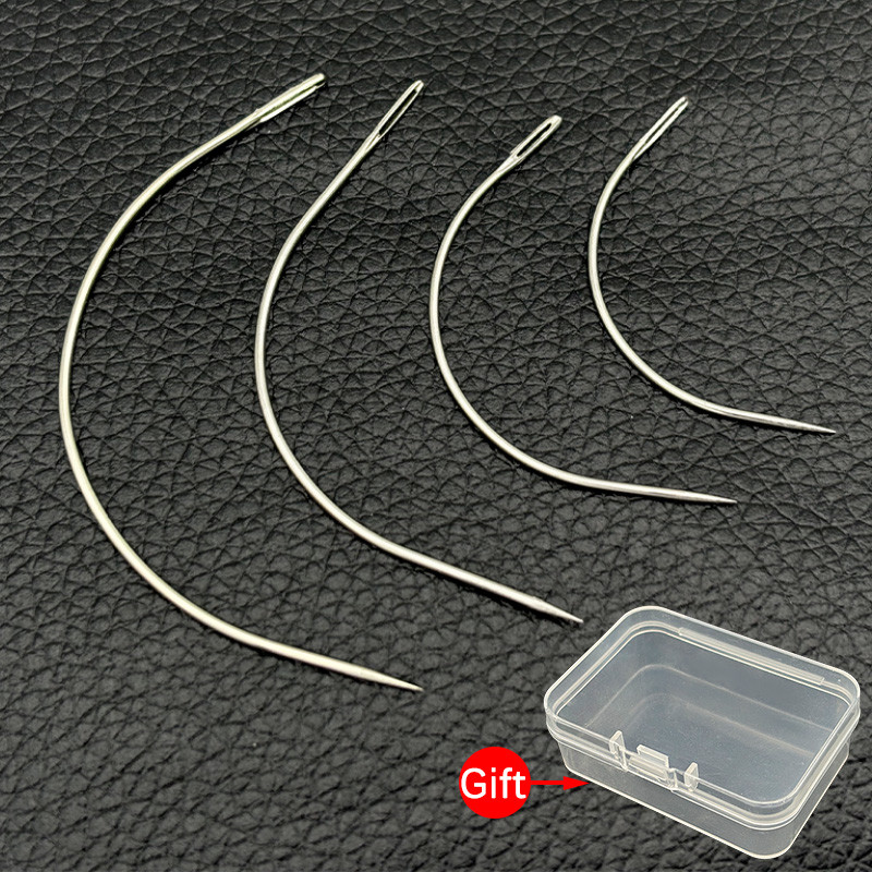 Kit 4 Agulhas Curva P/ Costura Tecido Grosso Couro Megahair Cor Aço