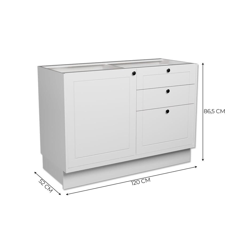 Balcão Cozinha MDF Herval Viana, 1 Porta e 3 gavetas, Branco Ártico, 120 cm — imagem 2 de 2