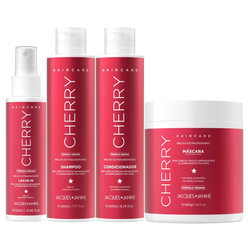 Kit Jacques Janine Hair Care Cherry Cereja Shampoo 230ml Condicionador 200ml Máscara 400g Spray 120ml em Oferta na Shopee