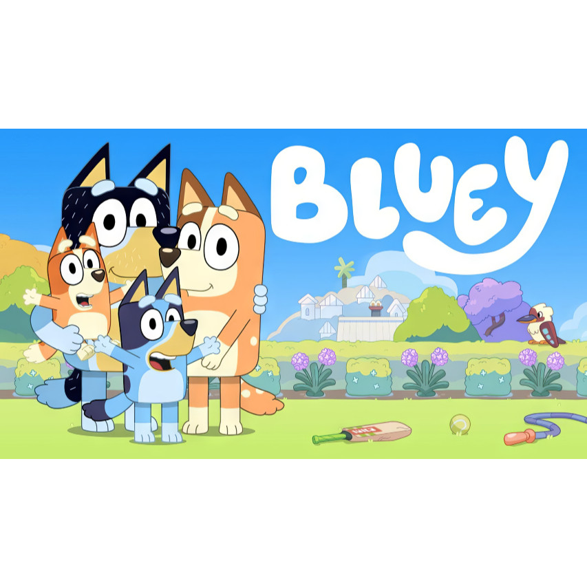 Top Painel Bluey, Familia, Feliz retangular de lona para decoração de festa de aniversário infantil. Várias medidas.