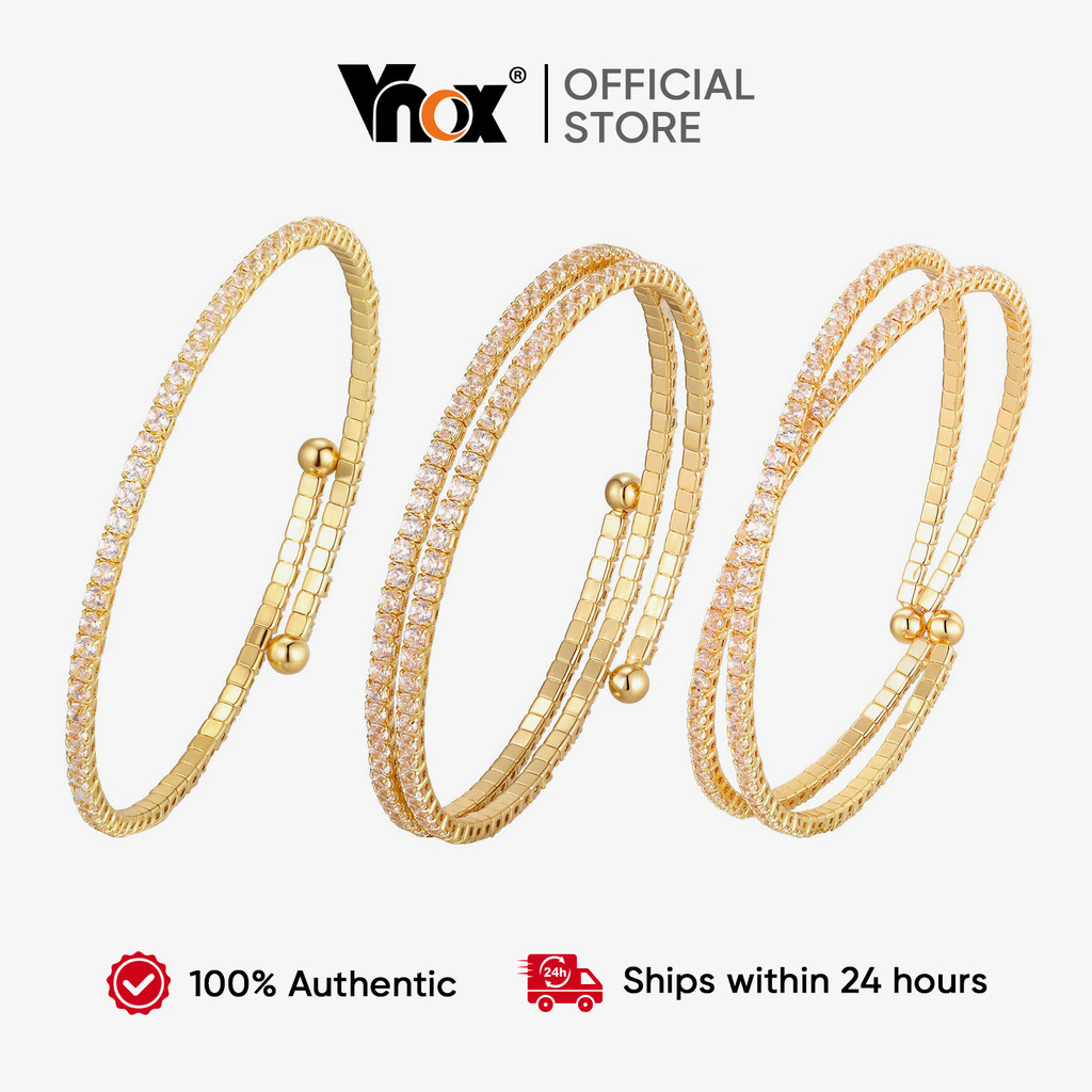 Vnox Feminino Meninas Interseção Geométrica Zircão Cúbico Dupla Camada Aberta Pulseira Brilhante À Prova Dwaterproof Águ em Oferta na Shopee