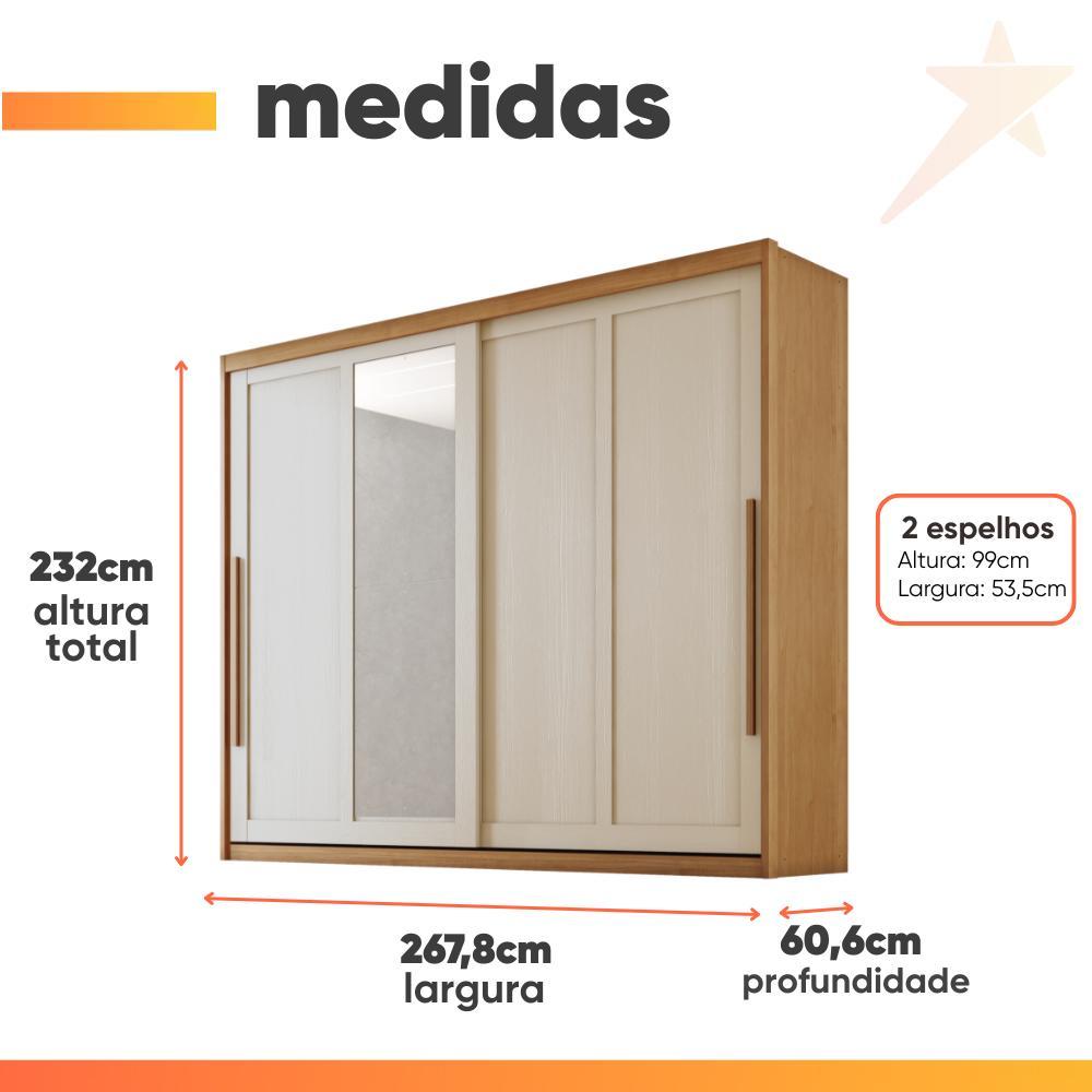 Detalhes do Guarda Roupas Casal 2 Portas de Correr com Espelho 100% MDF 6 Gavetas Firenze