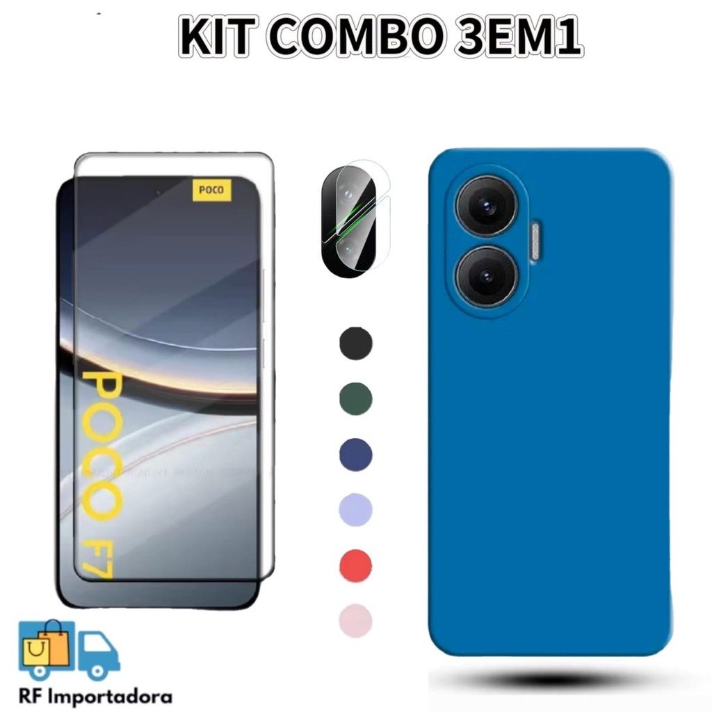 Poco F7 Xiaomi Silicone Líquido Caso Macio Da Câmera Proteção e Pelicula Vidro 21D e Película Câmera
