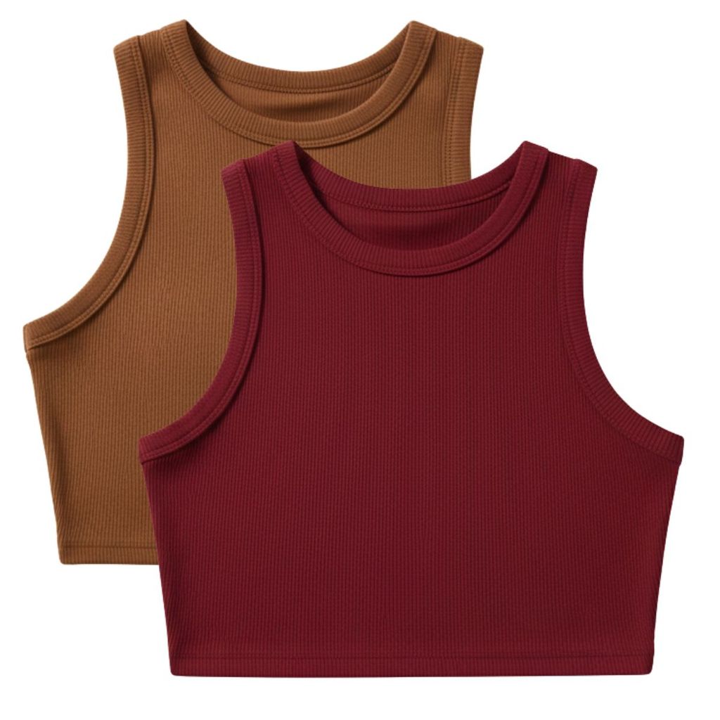 Kit com 2 Blusas Cropped Regata Feminina Canelada Camiseta Blogueira Moda Verão Cores Coloridas