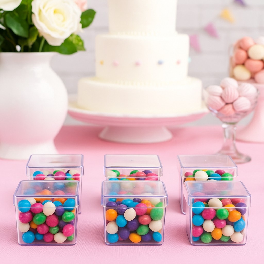 Kit 10/20/30/40 Caixinhas Acrílica 5x5 Transparente Cristal Festa Aniversário Decoração Lembrancinha