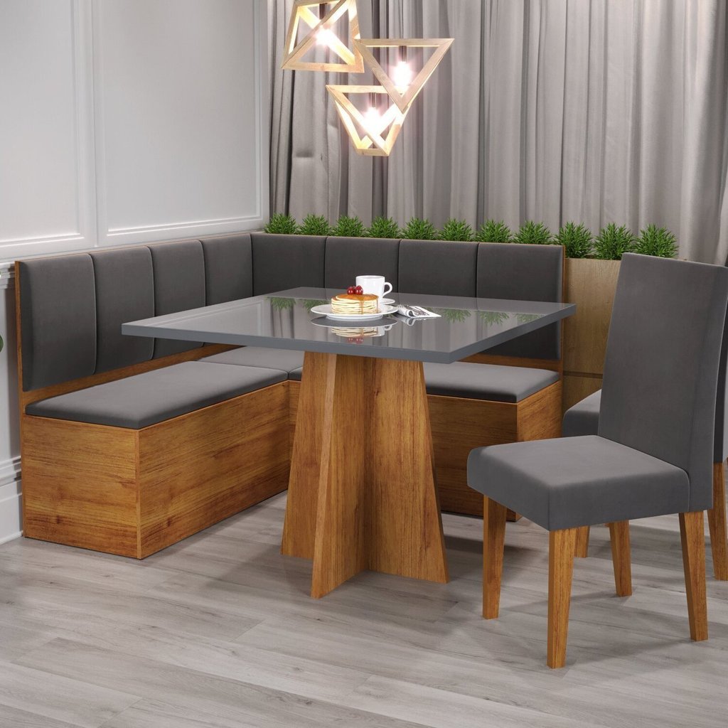 Conjunto Canto Alemão Baú Bariloche Mesa Quadrada 90x90 sem Vidro e 2 Cadeiras Venus em Mdp/mdf Mel/Cinza/Grafite em Oferta na Shopee