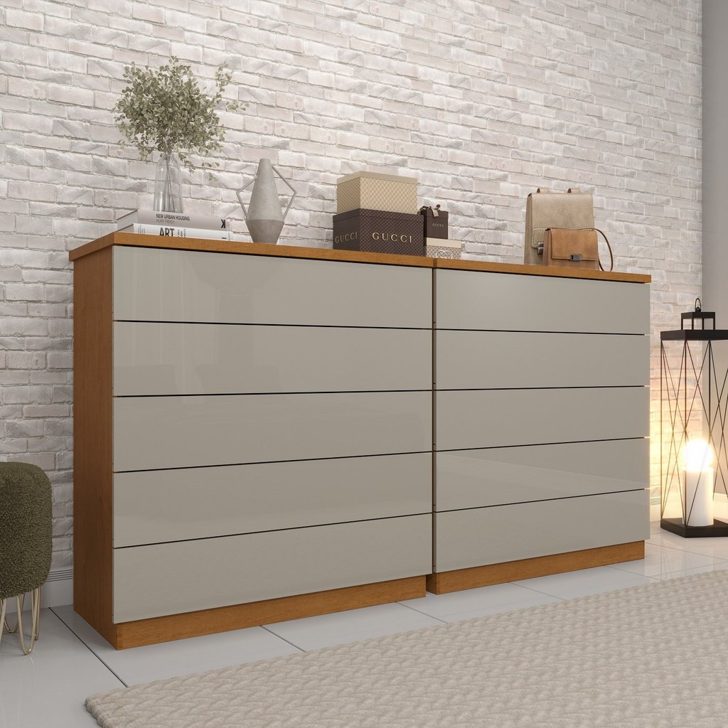 Kit 2 Cômodas 5 Gavetas Espresso Móveis Cinamomo/Off White em Oferta na Shopee