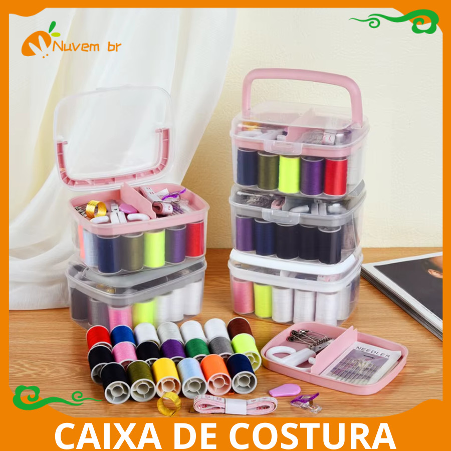 Caixa de costura mini maleta tescidos Fita Métrica Dedal Tesoura Botão Agulha Organizador temático uso diario - NUVEM