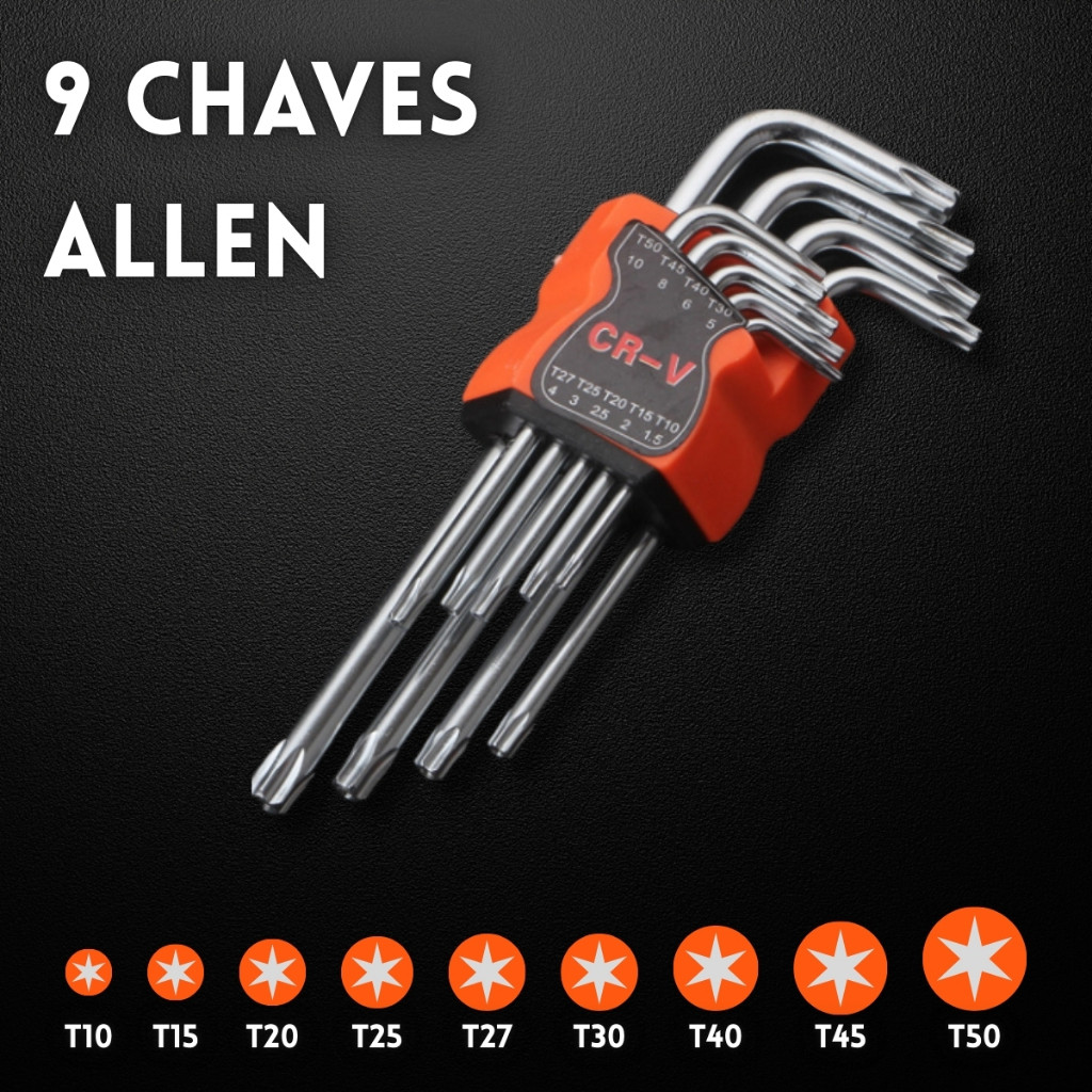 Kit 9 Chaves Allen OMNITOOL Torx Flor com Furo Completo em Oferta na Shopee