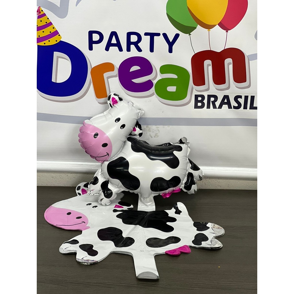 10 Balão Metalizado Vaca Corpinho Animal Fazendinha 40cm Festa Decoração enfeite safari painel