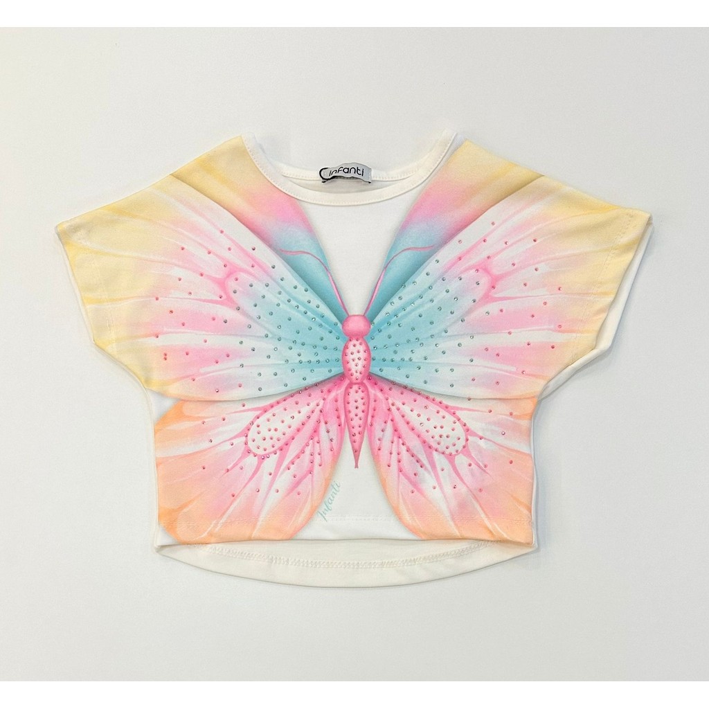 Blusa Infantil Menina Infanti Estampada Com Borboleta Colorida Em Tons Suaves
