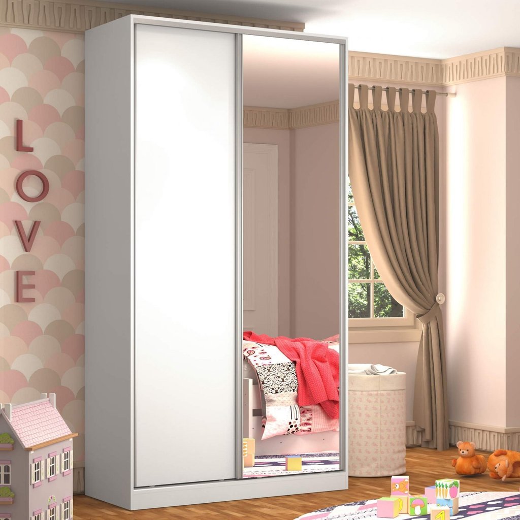 Guarda-Roupa Solteiro 1 Espelho 2 Portas 3 Gavetas Rc2005 Branco em Oferta na Shopee