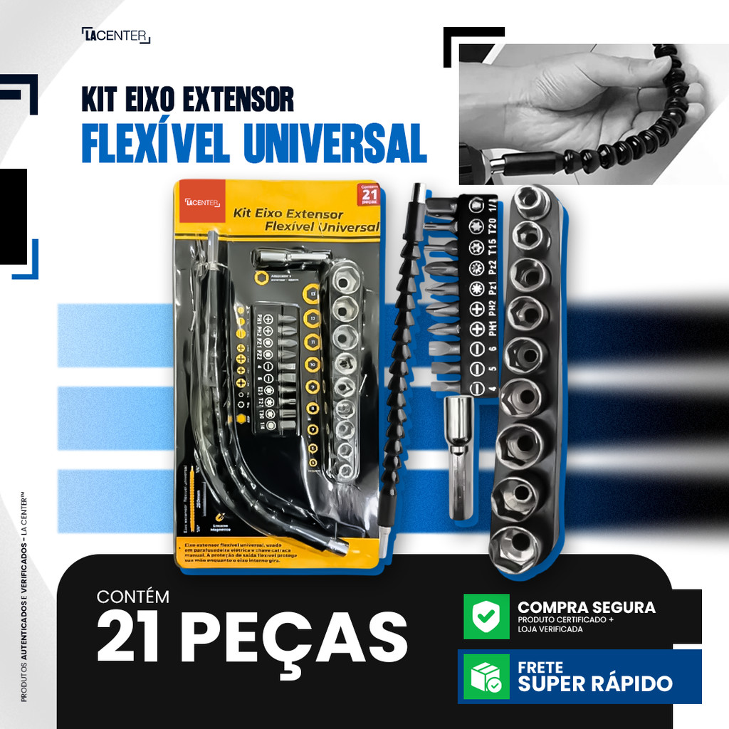 kit Extensor Flexível 30cm para Parafusadeira 24 peças – Eixo 1/4 Prolongador Adaptador Ferramenta