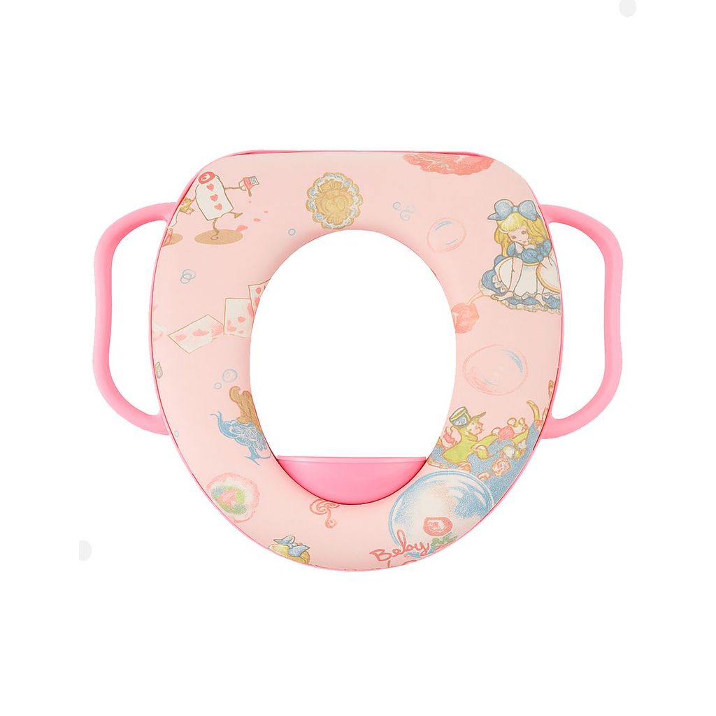 Assento Sanitário Infantil Rosa com Alças Laterais e Estampa Alice no País das Maravilhas