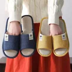 Chinelos femininos primavera outono linho interior algodão linho casa quatro estações casal tecido piso arrastar homens