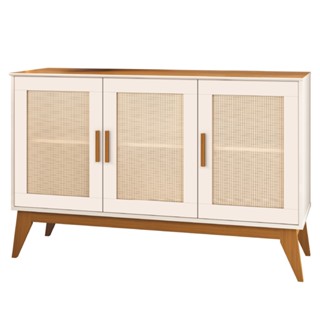 Balcão Buffet Aparador Retrô 3 Portas Rattan Andorra Madeirado / Off White EDN em Oferta na Shopee