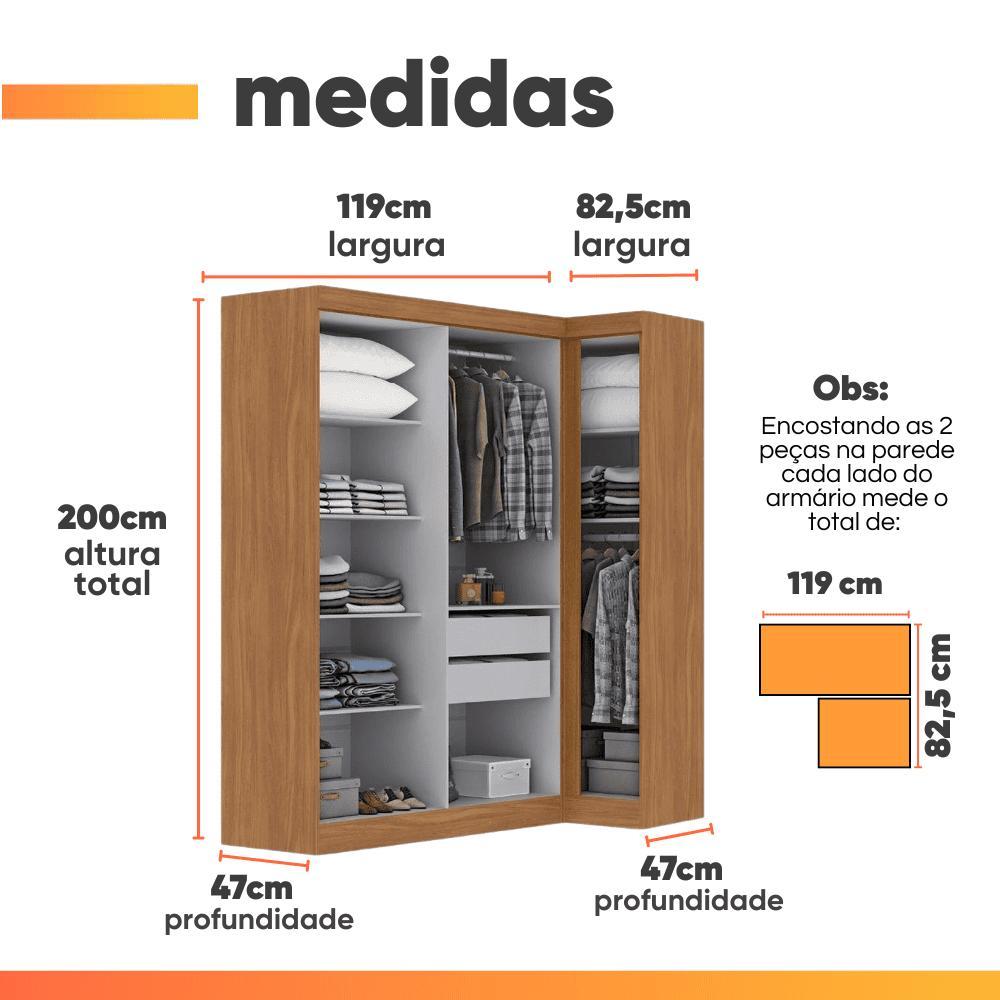 Guarda Roupas Modulado de Canto Madrid com 5 Portas e 2 Gavetas Maxel