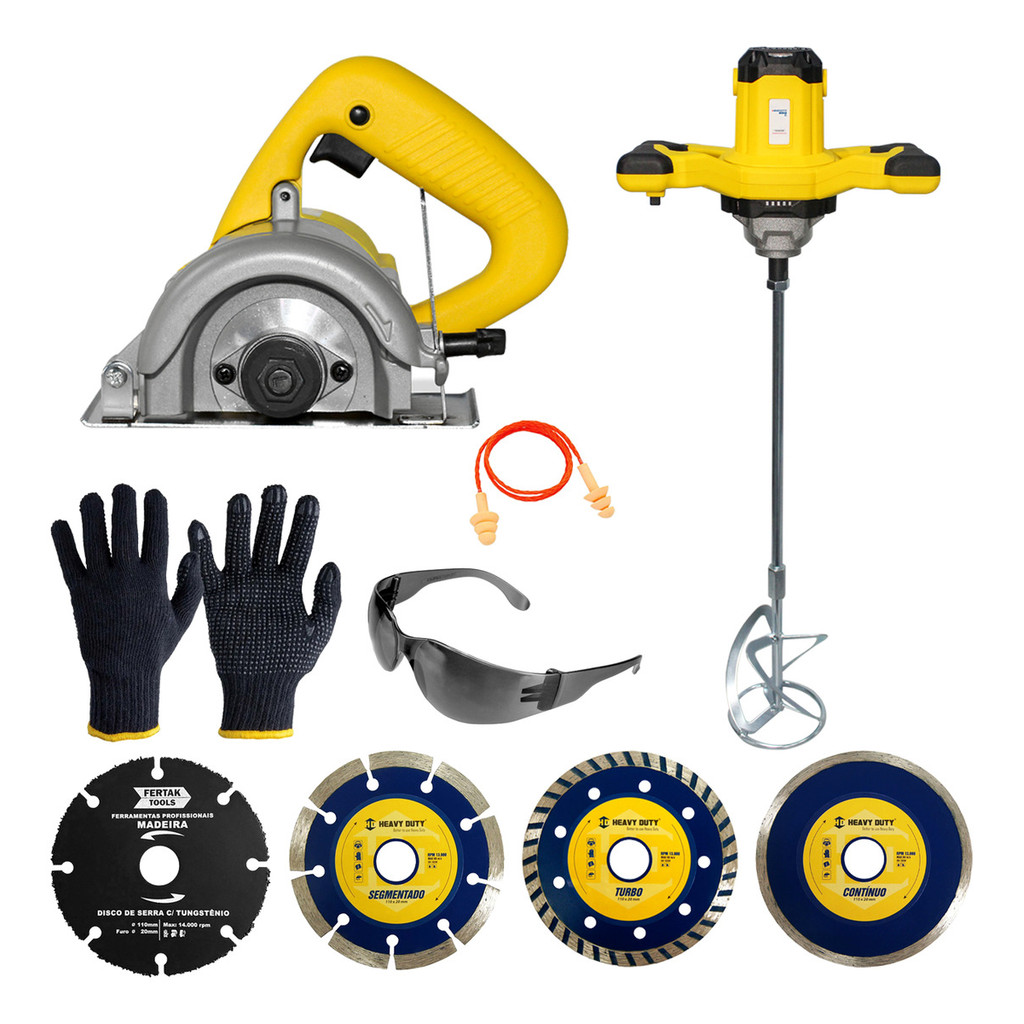Kit Misturador Tinta Argamassa Textura C/ Serra Mármore