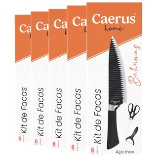 5 Kits De Facas Bahamas Caerus Home 6 Peças Cada Aço Inox Cabo Ergonômico Com Tesoura e Descascador