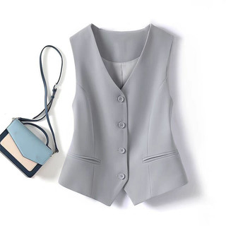 Terno colete feminino pequeno colete novo estilo fino-ajuste exterior em camadas colete feminino cinza curto