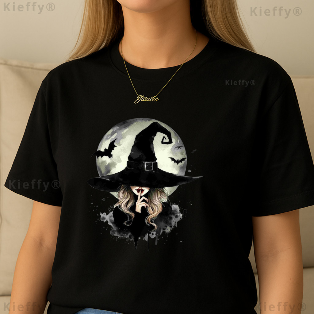 Camiseta Feminina Estampa Bruxa Halloween 100% Algodão Camisa Preta Casual Estilo Gótico em Oferta na Shopee