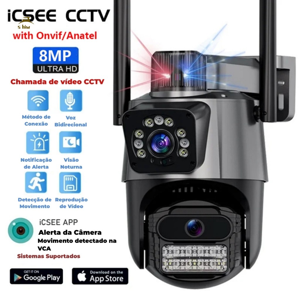 JL PROTEC 4K 8MP Câmera de Segurança 2 Lentes Com Audio e Microfone Câmera 360 Graus Wifi