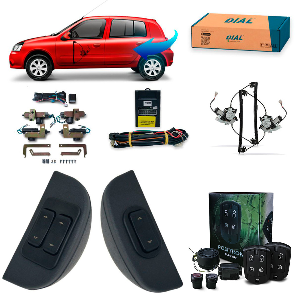 Kit Vidro Eletrico, Trava e Alarme Positron Clio 4 Portas Dianteiro Apos 2013 Inteligente