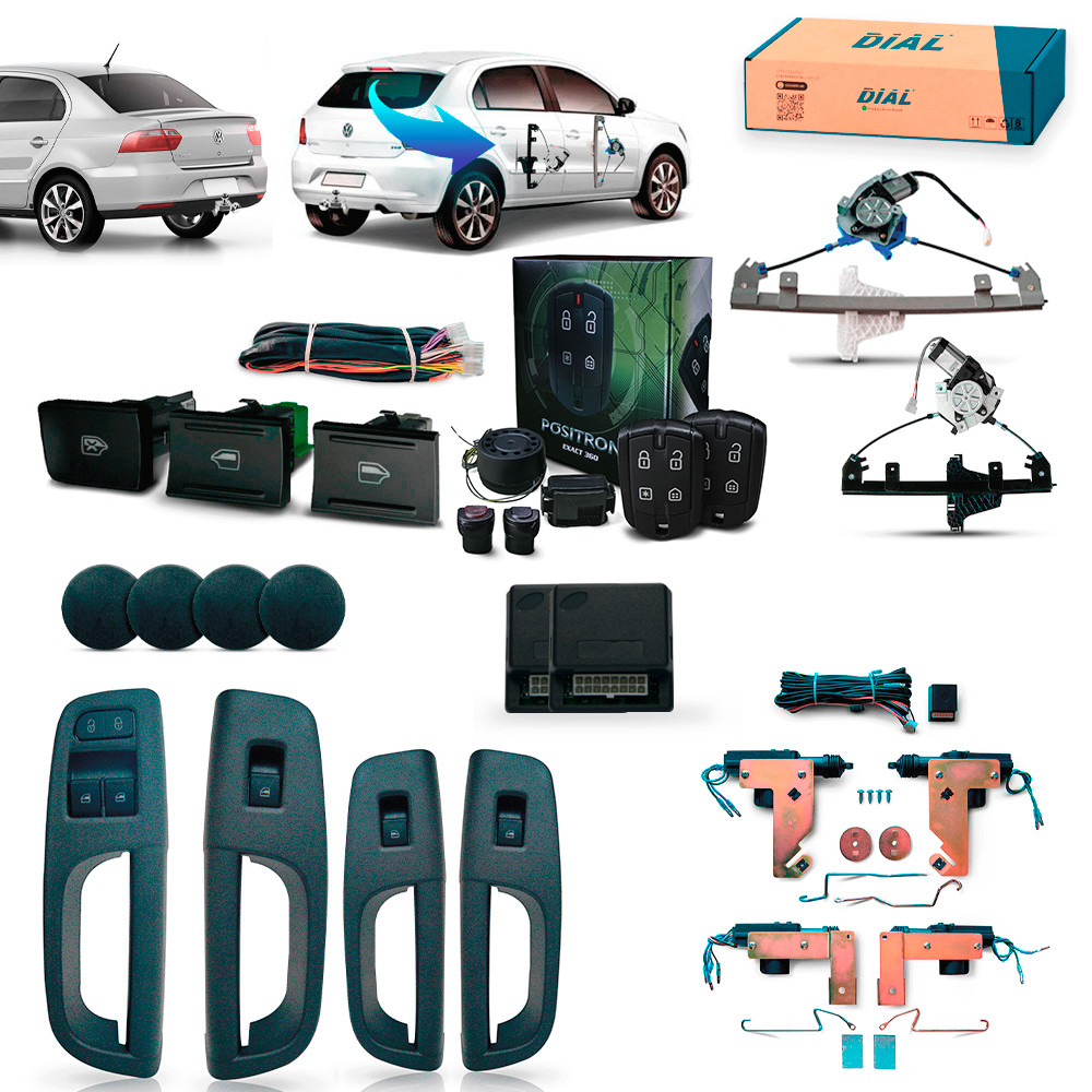 Kit Vidro Eletrico, Trava e Alarme Positron Gol G6 Voyage 4 Porta Completo Inteligent