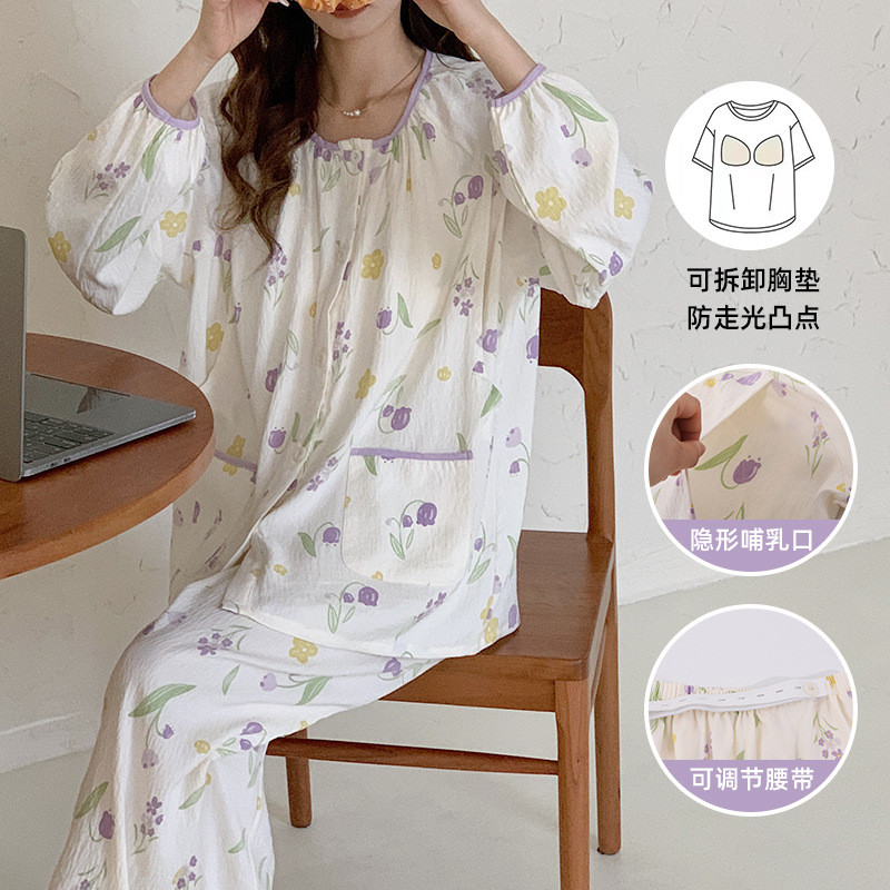 Xiyue atacado classe A roupas de confinamento verão nuvem algodão estilo fino com almofada no peito mulheres grávidas pó