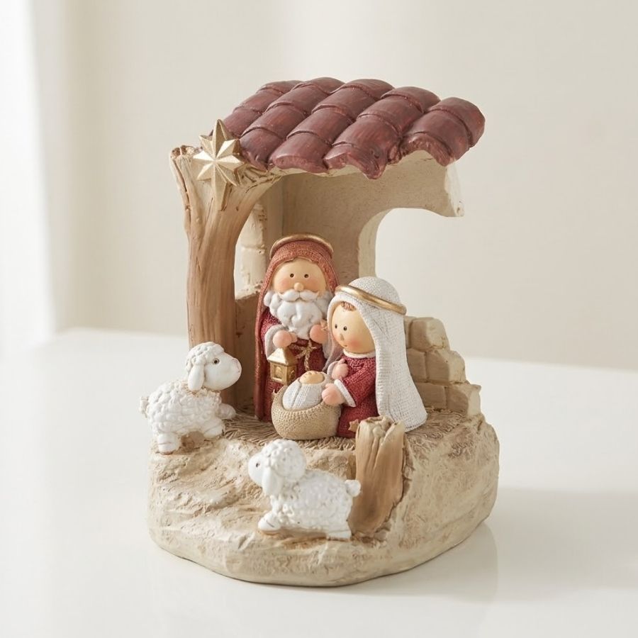 Enfeite de Natal em Resina - Sagrada Família - Bege - 8x6cm - 1 unidade - Cromus - Rizzo