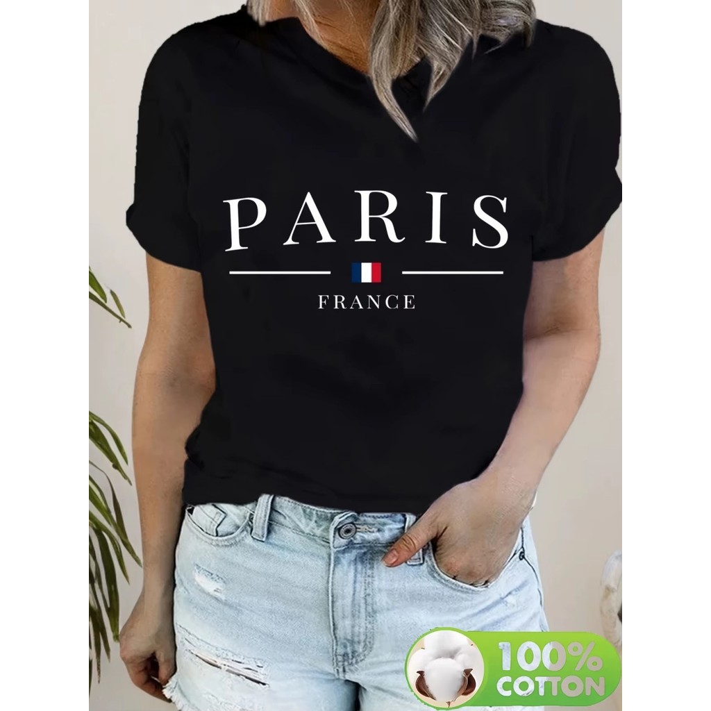 Camiseta Feminina 100% Algodão Casual Estilo Urbano Com Estampa Desenho Moderno Estilo Coreano Blusa Moda Feminina