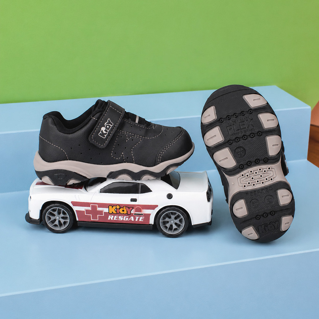Tênis Infantil Menino Kidy Play Respitec Confortável Anatômico Antiderrapante Carrinho