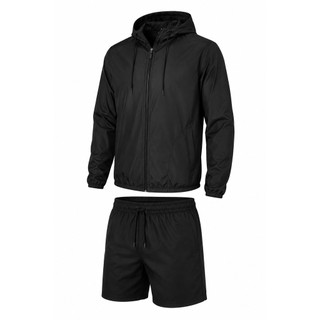 Conjunto Jaqueta Bermuda Preto Tactel Academia Treino
