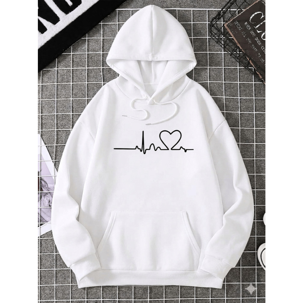 Moletom Canguru Feminino Batimento Coração Flanelado Agasalho Estampado 100% Algodão Blusa De Frio Envio Rápido