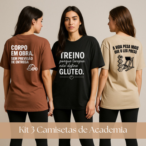 Kit 3 Camisetas de Academia Feminina Oversized Conjunto 100% Algodão Blusa Leve de Academia Treino