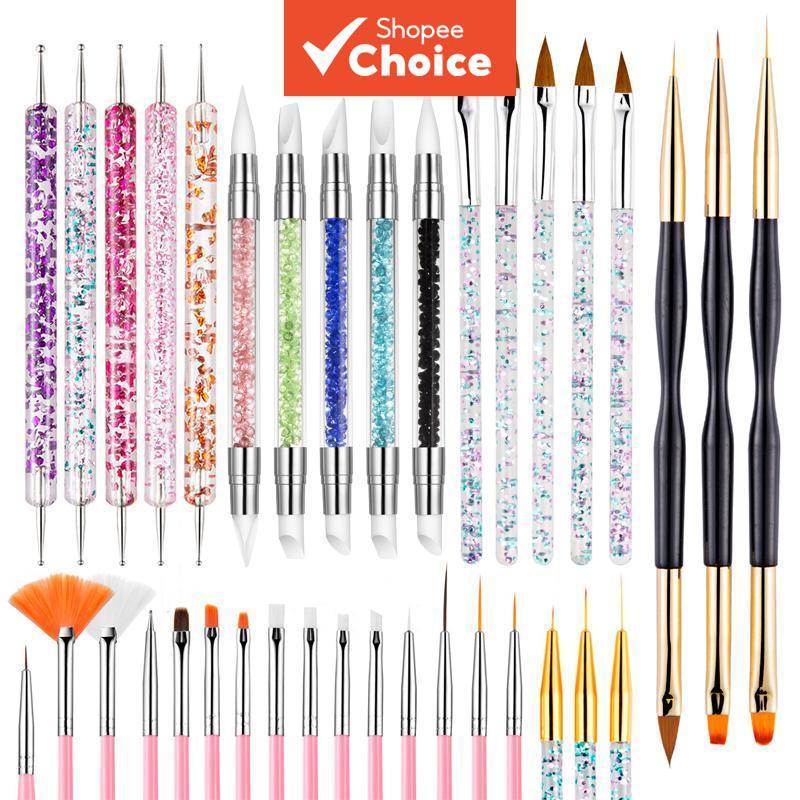 Conjunto de Pincéis para Unhas Artísticas 36 Peças com Ferramentas de Silicone, Pincéis de Liner Fina, Pontilhados e
