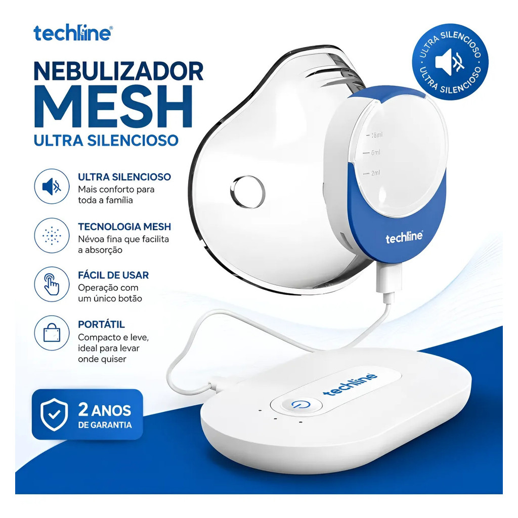 Inalador Nebulizador Mesh Silencioso Portátil Techline Wneb1