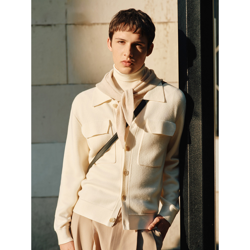 Giyomon Malhas Jaqueta Masculina All-Match Suéter Casual com Suéter Jaqueta Bege Primavera Outono Lapela Cardigan Suéter